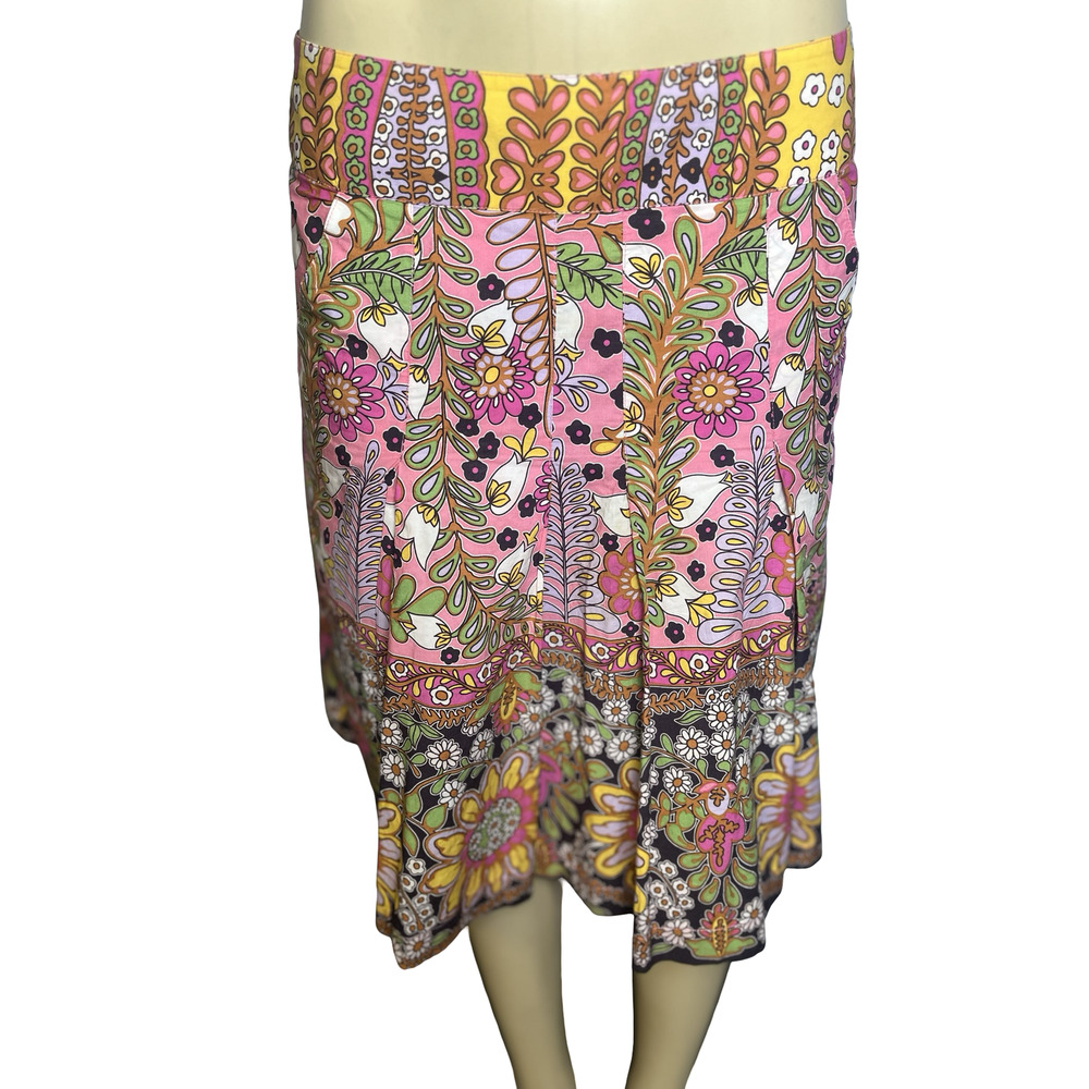 CAbi Skirt Womens 8 Multicolor Floral Cotton A Line Knee Length Pockets Boho